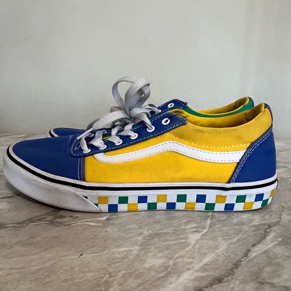 Vans Shoes - Vans Ward low sneakers blue yellow & checkered size 8.5
